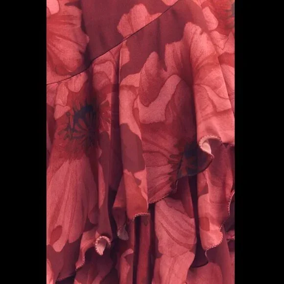NEW Hutch Kya Long-Sleeve V-Neck Printed Tiered Wrap Maxi Dress Red Small